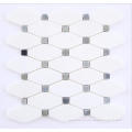 Thassos White Marble Polished Octave Pattern Mosaic Tile w/ Blue-Gray Dots